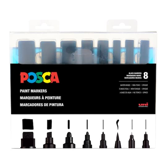 6 Packs: 8 ct. (48 total) Uni Posca Black Mixed Tip Paint Markers